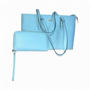 Elegant Sky Blue Tote and Wallet Set